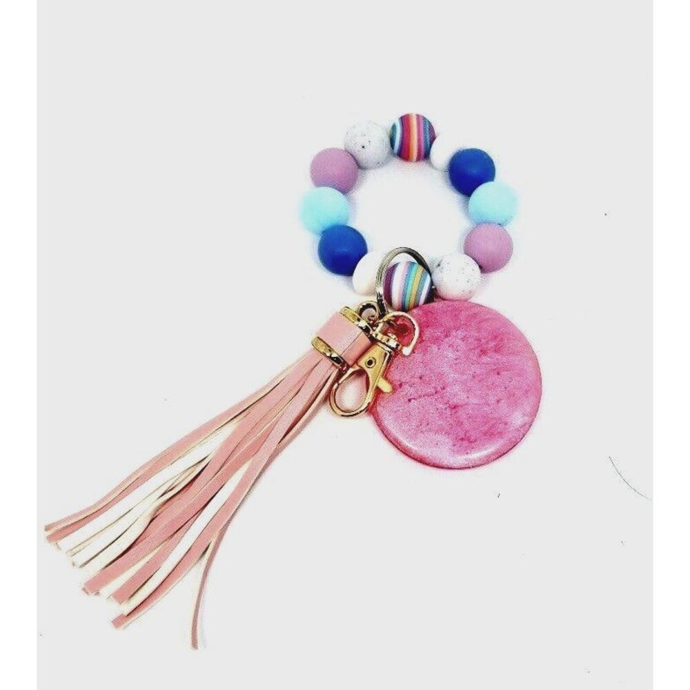 Beaded Wristlet Keychain Silicone Key Ring Bracelet One Day At A Time - Picture 2 of 3